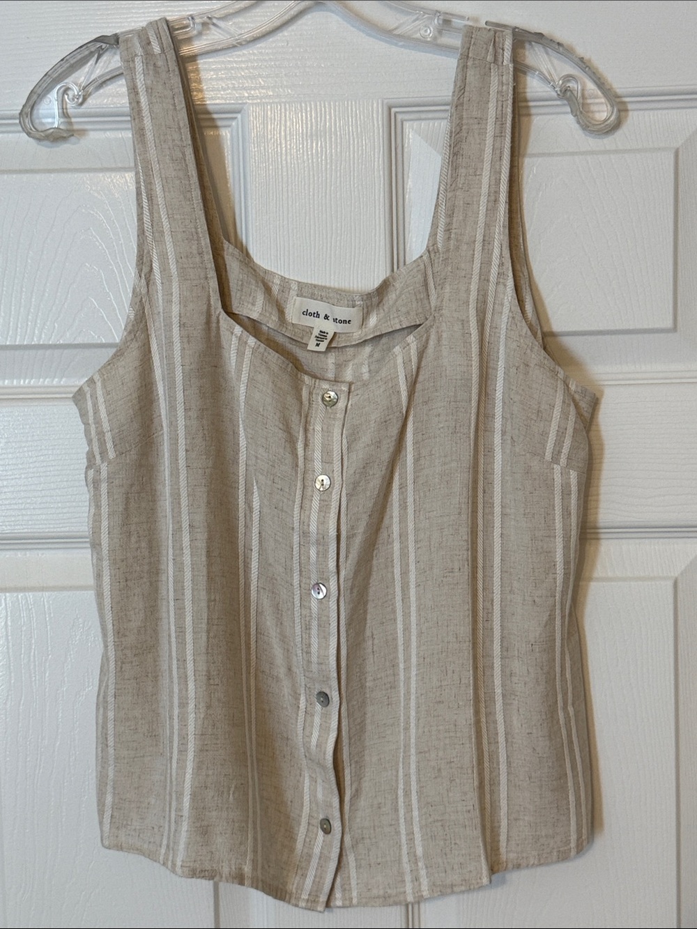 cloth & stone Beige and White Striped Button-Front Tank